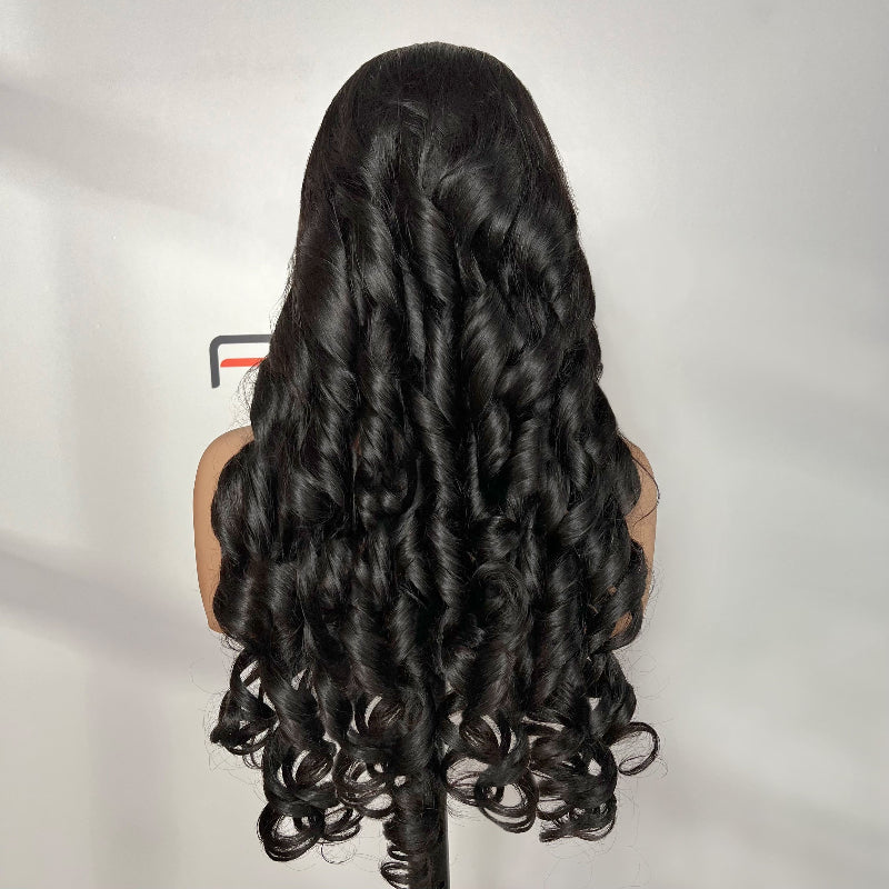 Daily wear natural black bouncy curly wigs